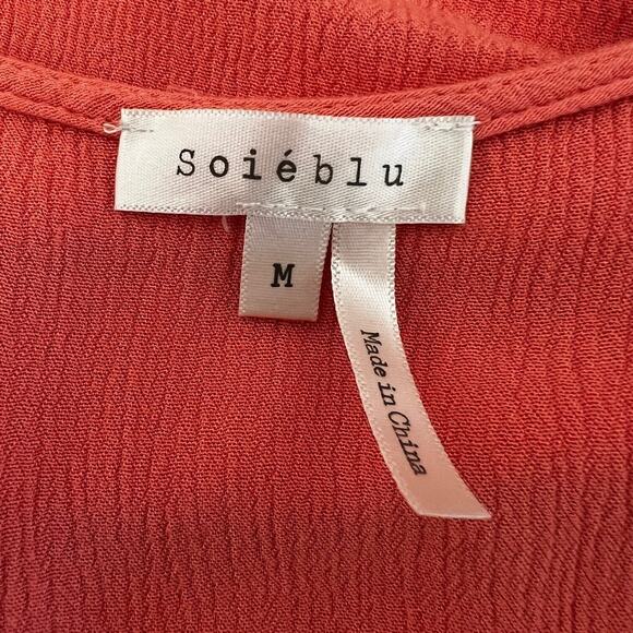 Soieblu Womens Peasant Tunic Dress Medium Coral Embroidered V-Neck Lined Boho - Picture 5 of 6